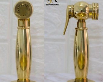 Solid Brass Kitchen Hand Sprayer, Insideast Unlacquered Brass Side Sprayer