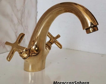 Solid Brass Bathroom Faucet-Vanity Faucet With Cross Handles-solid brass single hole bathroom faucet