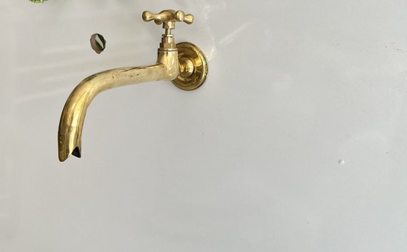 Unlacquered Brass Wall Faucet: Antique Garden Water Spigot