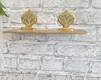 Exquisite Moroccan Brass Bathroom Wall Shelf - Handcrafted Solid Brass Engraved Wall Shelf for an Elegantly Crafted Bathroom.