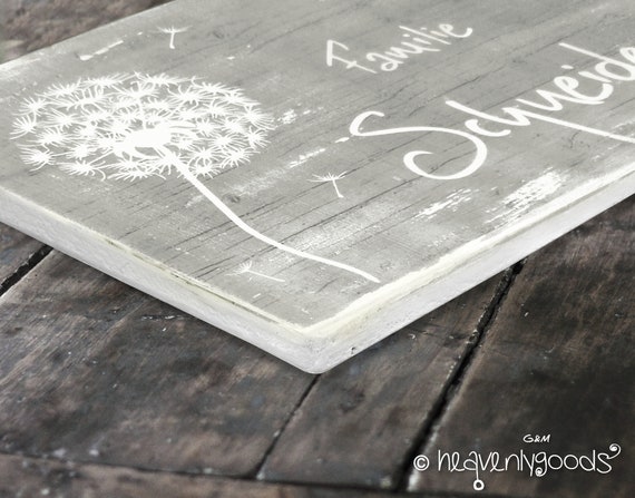 Namensschild Fur Haustur Edel In Weiss Und Grau Mit Pusteblume Etsy