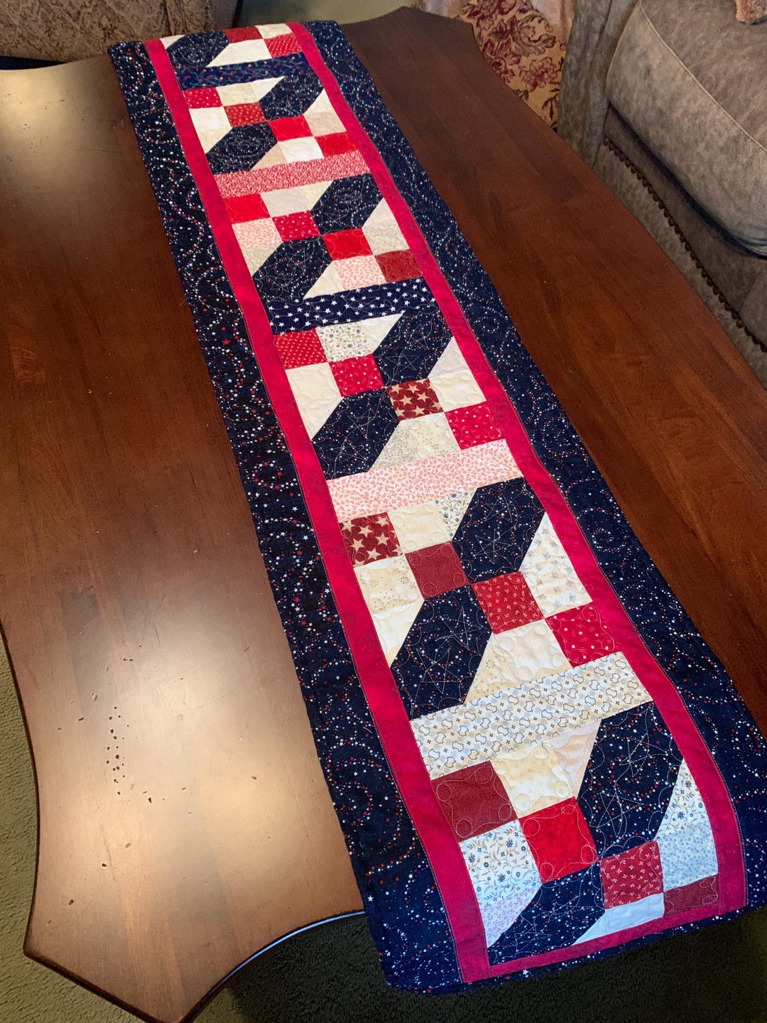 Red White Blue Quilted Runner, Star Fabric Table Decor (59" X 14") - Etsy