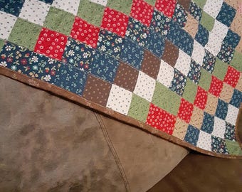 Colorful Patchwork Quilted Square: Charming Printed Fabrics (35.5" x 34")