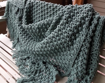 Sophisticated and Charming Green Gray Adult Afghan
