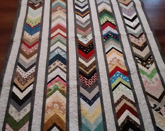 Chevron Throw Quilt: Colorful Cotton Patchwork, 80" x 57"