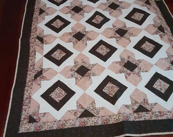 Vintage Look -  Cotton Quilt (66" x 53") Dusty Rose, Brown, Cream
