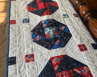Red, White, & Blue 60 x 18 1/4" Quilted Runner for Table, Bed, Wall