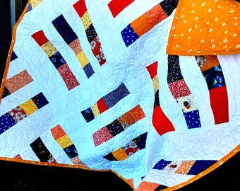 Colorful Quilted Squares Small Quilt: 39" x 39" Cheddar Backing