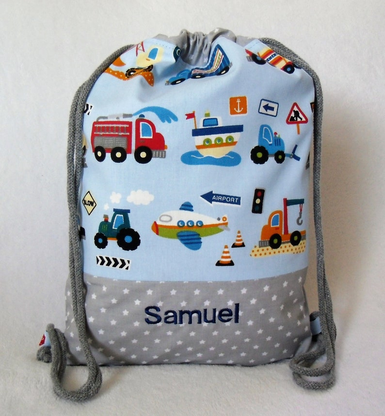 Turnbeutel Fahrzeuge, Rucksack mit Namen Bild 1