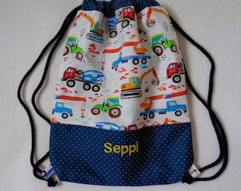 Gym bag "Vehicles", backpack with name