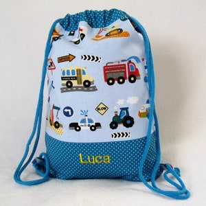 Gym bag "Vehicles", backpack with name