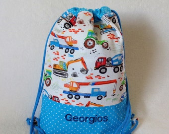 Gym bag "Vehicles", backpack with name