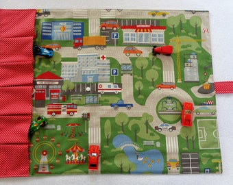 Play road to go XXL, car road and farm for on the go, reversible blanket with 6 garages