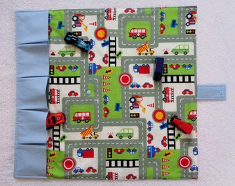 Car garage to go XL (lined), back with farm motif / play street, car carpet