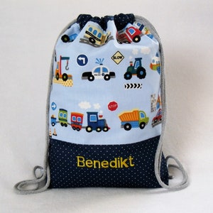 Gym bag "Vehicles", backpack with name