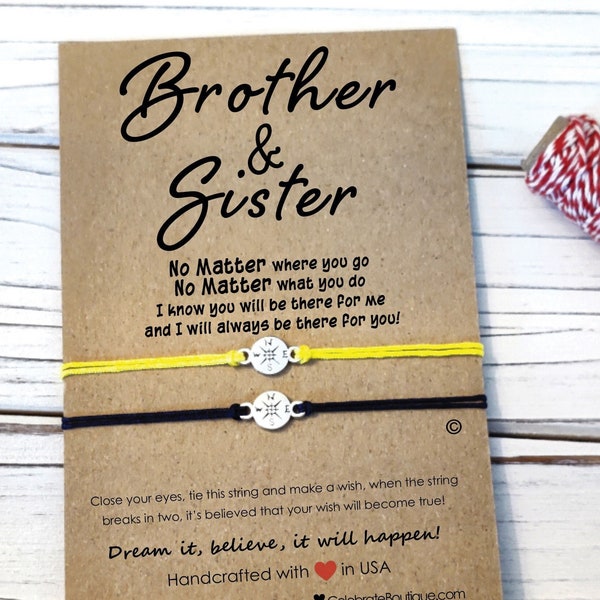 Brother Sister Bracelet No Matter Where You Go Brother Sister Gift Brother Sister Matching Wish Bracelet Personalized Gift Compass Bracelet