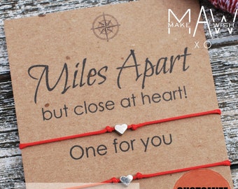 Best Friend Gifts for Her Miles Apart Quote Long Distance Relationship Couples Bracelet Heart Matching Bracelets Friendship Bracelet For Him