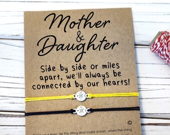 Pulsera madre hija mamá hija deseo pulsera millas aparte regalo personalizado de mamá para mamá regalo del día de la madre pulsera de corazón de larga distancia