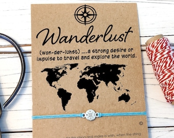 Wanderlust Travel Gift Friendship Bracelet Mens Bracelet Best Friend Gift Compass Bracelet Wish Bracelet Inspirational Gift Friends Gift