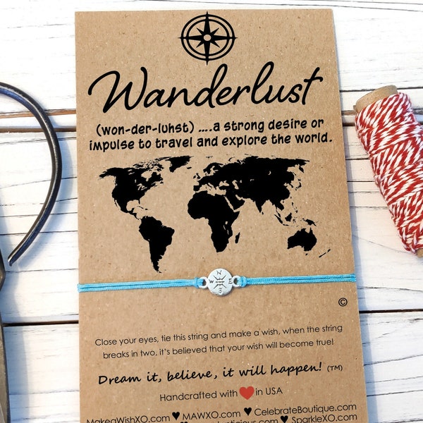 Wanderlust Travel Gift Friendship Bracelet Mens Bracelet Best Friend Gift Compass Bracelet Wish Bracelet Inspirational Gift Friends Gift