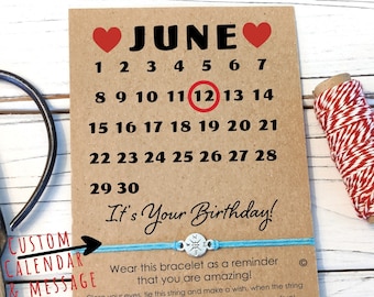 Birthday Gift Wish Bracelet Compass Birthday Bracelet Personalized Birthday Card with Calendar Custom Date Custom Message Gift for Friend