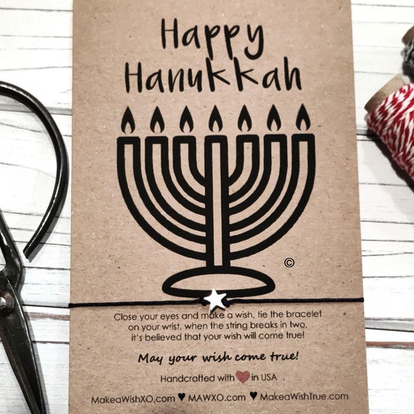 Hanukkah Gifts • Hanukkah Wish Bracelet • Chanukah Wish • Happy Hanukkah Card • Hanukkah Menorah Personalized Gifts • Star of David Bracelet