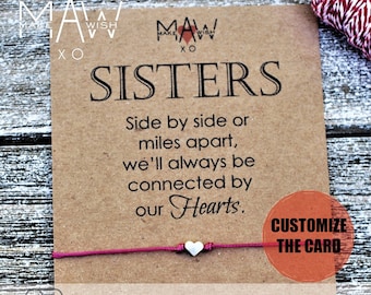 Sister Wish Bracelet Sister Birthday Gift for Sister Bracelet Long Distance Relationship Personalized Card For Sister Heart Bracelet for Her