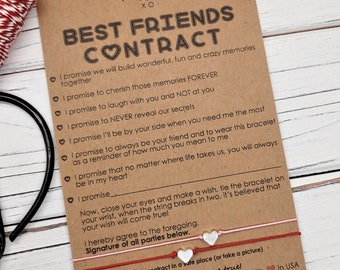 Best Friend Contract Best Friend Gifts for Friend Friendship Bracelet Matching Bracelets Heart Wish Bracelet Gift for Him Gift for Her