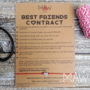 Best Friends Contract Friendship Bracelet • Best Friend Gifts • Matching Bracelets • Heart Bracelet • Wish Bracelet • Friend Birthday Gift