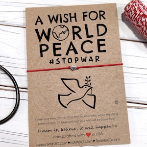 A Wish for World Peace Bracelet World Peace Bracelet Teach Peace Wish Bracelet Stopwar Stand for Peace Personalized Bracelet Card image 1