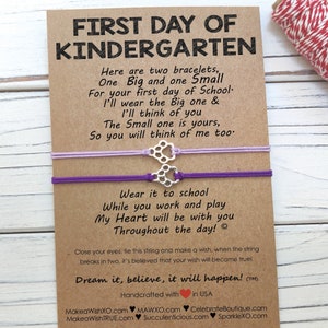 First Day of Kindergarten, Back to School Bracelet, Separation Anxiety Bracelet, Mother Son Mother Daughter Bracelet School Kid Bracelet Paw