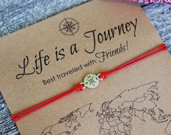 Friendship Bracelet Life is a Journey Best Friend Gift for Women Compass Bracelet Wish Bracelet Inspirational Gift Friends Gift Travel Gift