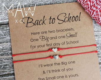First Day of School Friendship Bracelet Back to School Bracelet Anxiety Separation Bracelet Heart Bracelet Wish Bracelet Gift for Kid Gift