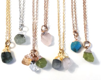 Raw Gemstone Necklace • Birthstone Necklace • Rough Gem Necklace • Gemstone Healing Properties • Semiprecious Stone Necklace Gold Necklace