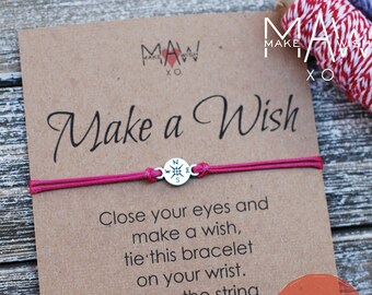 Best Friend Gifts for Her Friendship Bracelet Make A Wish Inspirational Quote Compass Bracelet For Him Personalized Gift for Friend Bracelet