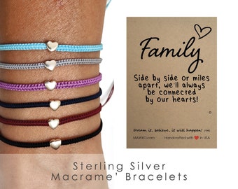 Mom Gift Mom Bracelet Sister Birthday Gift Sterling Silver Solid Heart Bracelet Macrame' Family Gift Personalized Gift Wish Bracelet