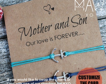 Mutter Sohn Armband Freundschaftsarmband Mama Geburtstagsgeschenk für Mama Mutter Geschenk personalisiertes Geschenk für Sohn Anker Armband Wunsch Armband