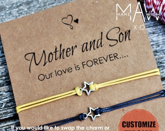 Mother Son Bracelet Friendship Bracelet Mom Birthday Gift for Mom Mother's Gift Personalized Son Gift For Son Star Bracelet Wish Bracelet