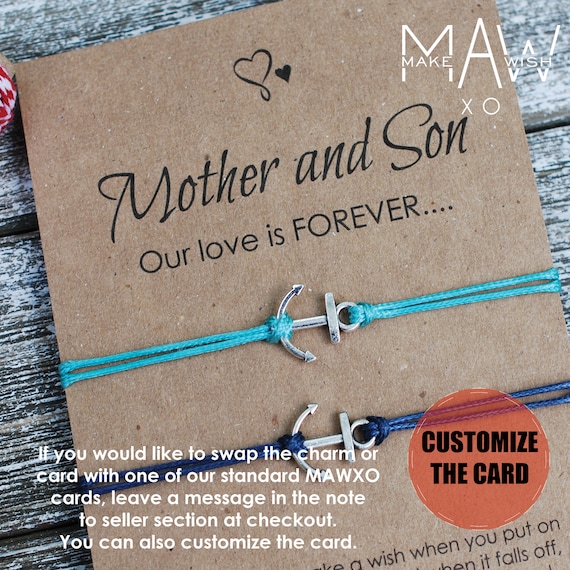 Mother Son Bracelet Friendship Bracelet Mom Birthday Gift for Mom Mother s Gift Personalized Gift For Son Anchor Bracelet Wish Bracelet Etsy