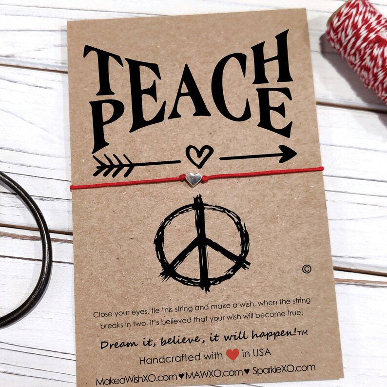 A Wish for World Peace Bracelet World Peace Bracelet Teach Peace Wish Bracelet Stopwar Stand for Peace Personalized Bracelet Card image 2