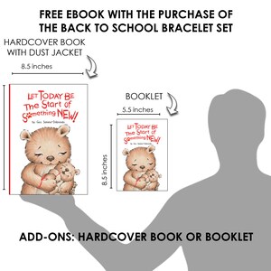 May include: A hardcover book titled "Let Today Be The Start of Something New!" by Gea Somma Imbrendo. The book features a cartoon illustration of two bears hugging. The book is 8.5 inches tall and 11 inches wide. A smaller booklet with the same title and illustration is also shown. The booklet is 5.5 inches wide and 8.5 inches tall.