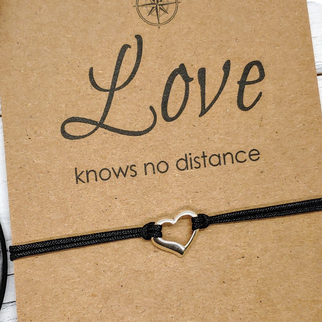 Heart Bracelet Friendship Bracelet Sterling Silver Heart Charm Long Distance Relationship Gift Personalized Gift Love Knows No Distance Etsy Canada