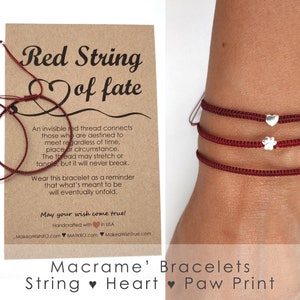 Red String of Fate Bracelet, Couple Red String Bracelets, Red String Bracelet, Macrame&#39; Bracelet, Protection Bracelet, kabbalah red string