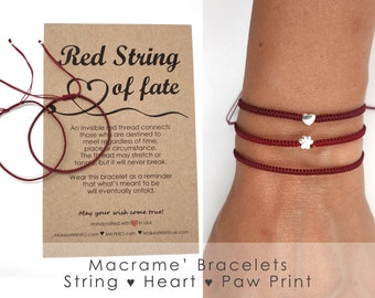 Red String of Fate Bracelet, Couple Red String Bracelets, Red String Bracelet, Macrame' Bracelet, Protection Bracelet, kabbalah red string