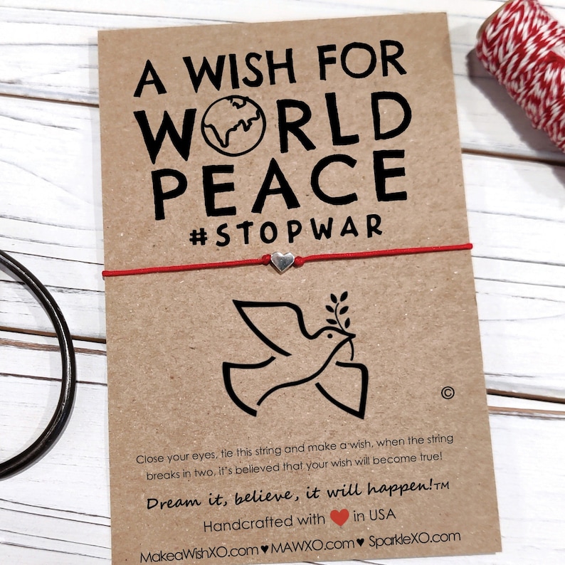 A Wish for World Peace Bracelet World Peace Bracelet Teach Peace Wish Bracelet Stopwar Stand for Peace Personalized Bracelet Card image 1