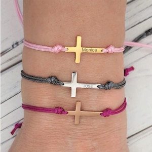 Cross Bracelet Engraved Bracelet Personalized Bracelet Name Bracelet Initial Bracelet Easter Gifts Easter Basket Stuffers Easter Bracelet