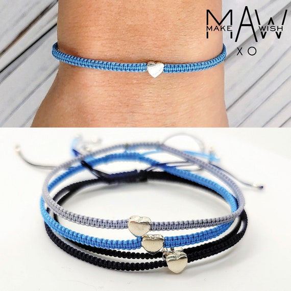 Sister Bracelets Sister Matching Bracelet Sister Holiday Gift Macrame Bracelet Sterling Silver Heart Bracelet Wish Bracelet Etsy