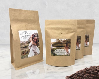 Coffee Favors (8oz), Pack of 3 Coffee Bags and Custom Labels for a memorable & unusual wedding favor- 3-4 Pot Coffee Ba