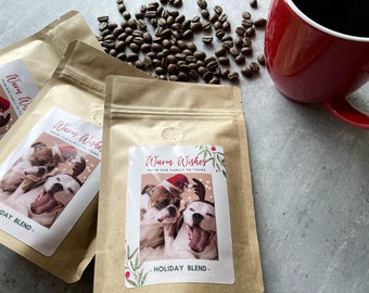 Coffee Holiday Card (6 small bags 2.25oz) -Freshly Roasted Coffee Along with Your Personalized Holiday Card- Perfect Gift for Coffee Lovers!