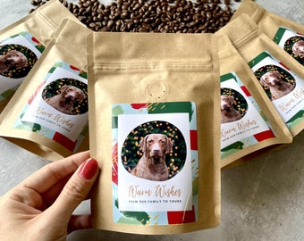 Coffee Holiday Card (6 small bags 2.25oz) -Freshly Roasted Coffee Along with Your Personalized Holiday Card- Perfect Gift for Coffee Lovers!